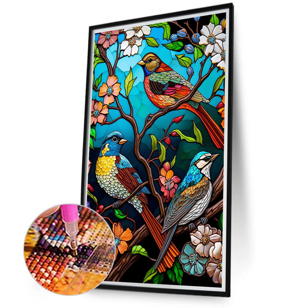 Flower And Bird Glass Painting - Full Round Drill Diamond Painting 40*70CM