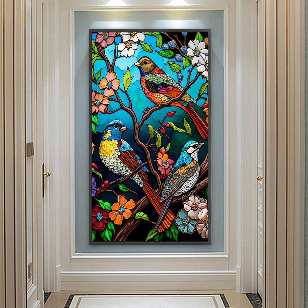 Flower And Bird Glass Painting - Full Round Drill Diamond Painting 40*70CM