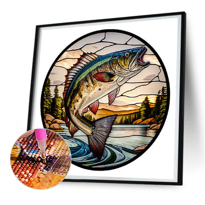 Round Plate Glass Painting Fish - Full Round Drill Diamond Painting 30*30CM