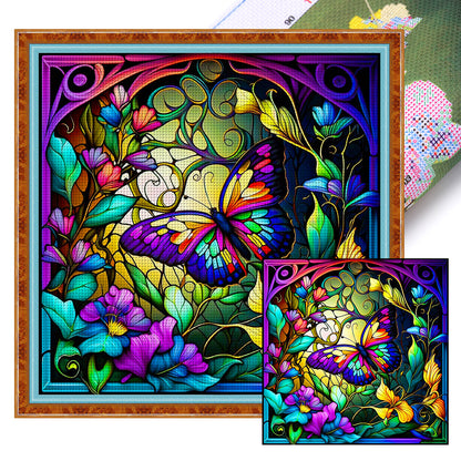 Glass Painting-Butterfly - 11CT Stamped Cross Stitch 40*40CM