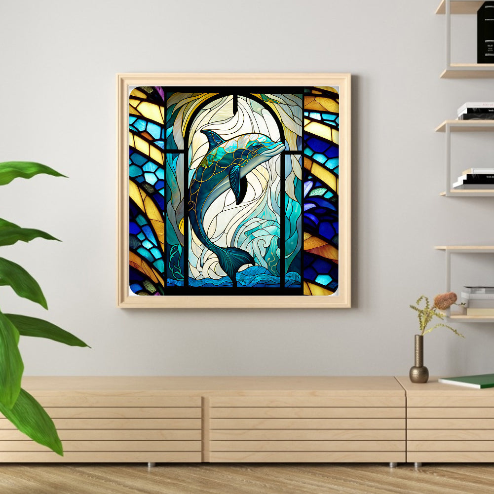 Glass Painting-Dolphin - 11CT Stamped Cross Stitch 40*40CM