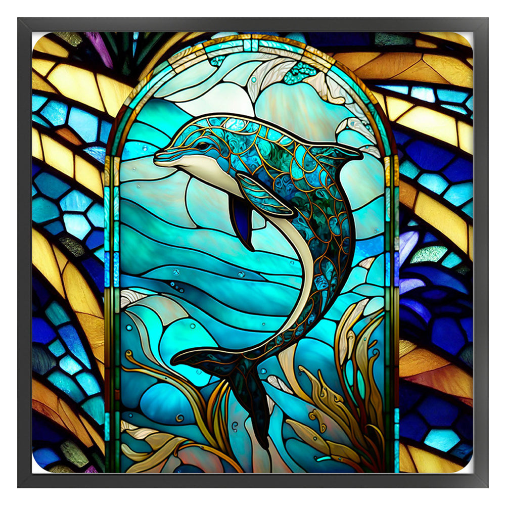 Glass Painting-Dolphin - 11CT Stamped Cross Stitch 40*40CM