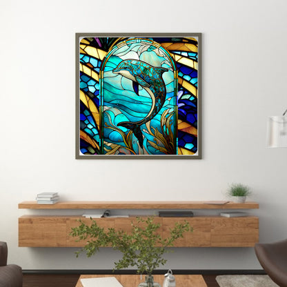 Glass Painting-Dolphin - 11CT Stamped Cross Stitch 40*40CM