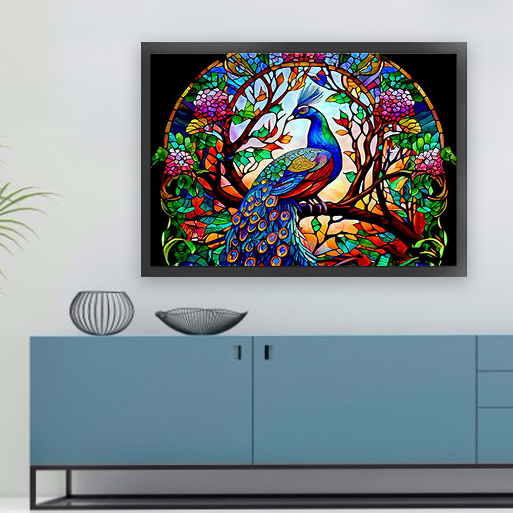 Glass Painting-Peacock - 11CT Stamped Cross Stitch 55*40CM