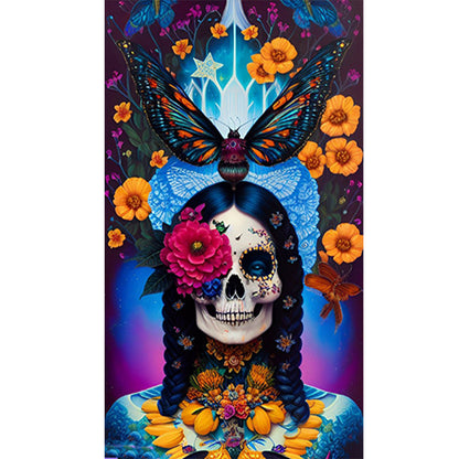 Flower Skull - Full Round Drill Diamond Painting 40*70CM