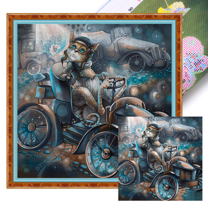 Cat Driving A Car - 11CT Stamped Cross Stitch 50*50CM