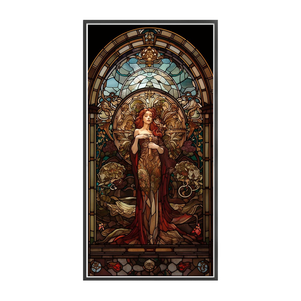 Glass Painting - Woman - 11CT Stamped Cross Stitch 50*100CM