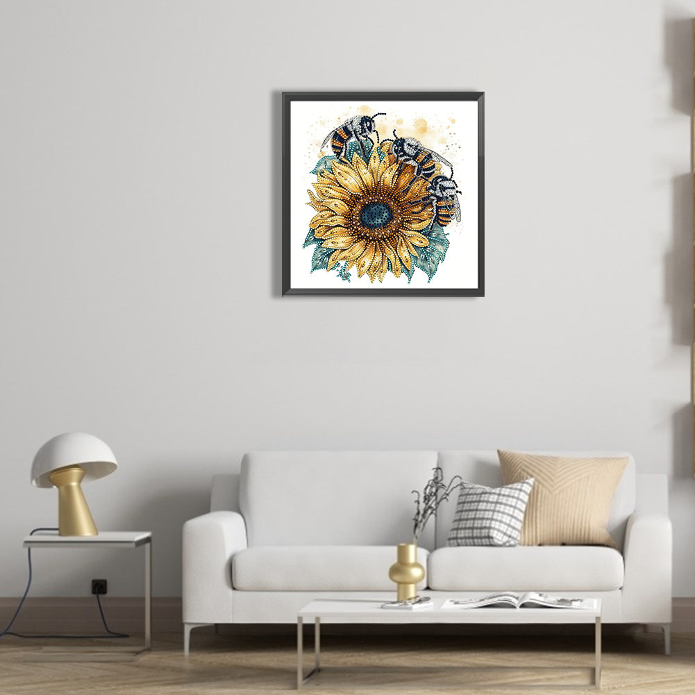 Sunflower Bee - Special Shaped Drill Diamond Painting 30*30CM