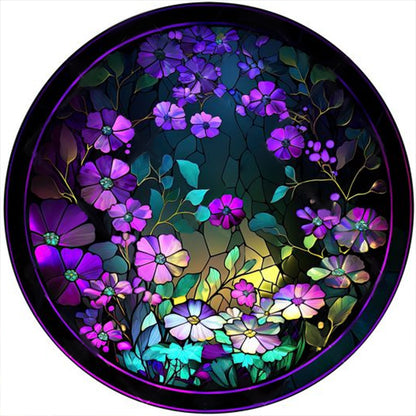 Round Glass Painting Purple Flowers - Full Round Drill Diamond Painting 30*30CM