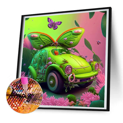 Green Q Cute Car - Full Round Drill Diamond Painting 30*30CM