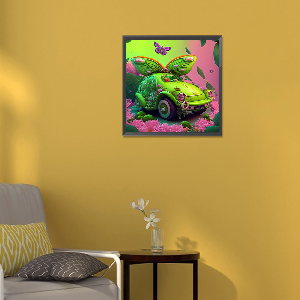 Green Q Cute Car - Full Round Drill Diamond Painting 30*30CM