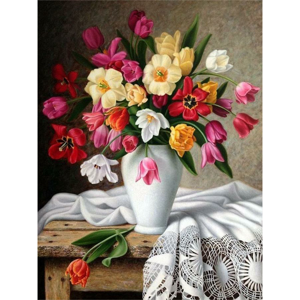 Vase Bouquet Narcissus Tulips - Full Round Drill Diamond Painting 30*40CM