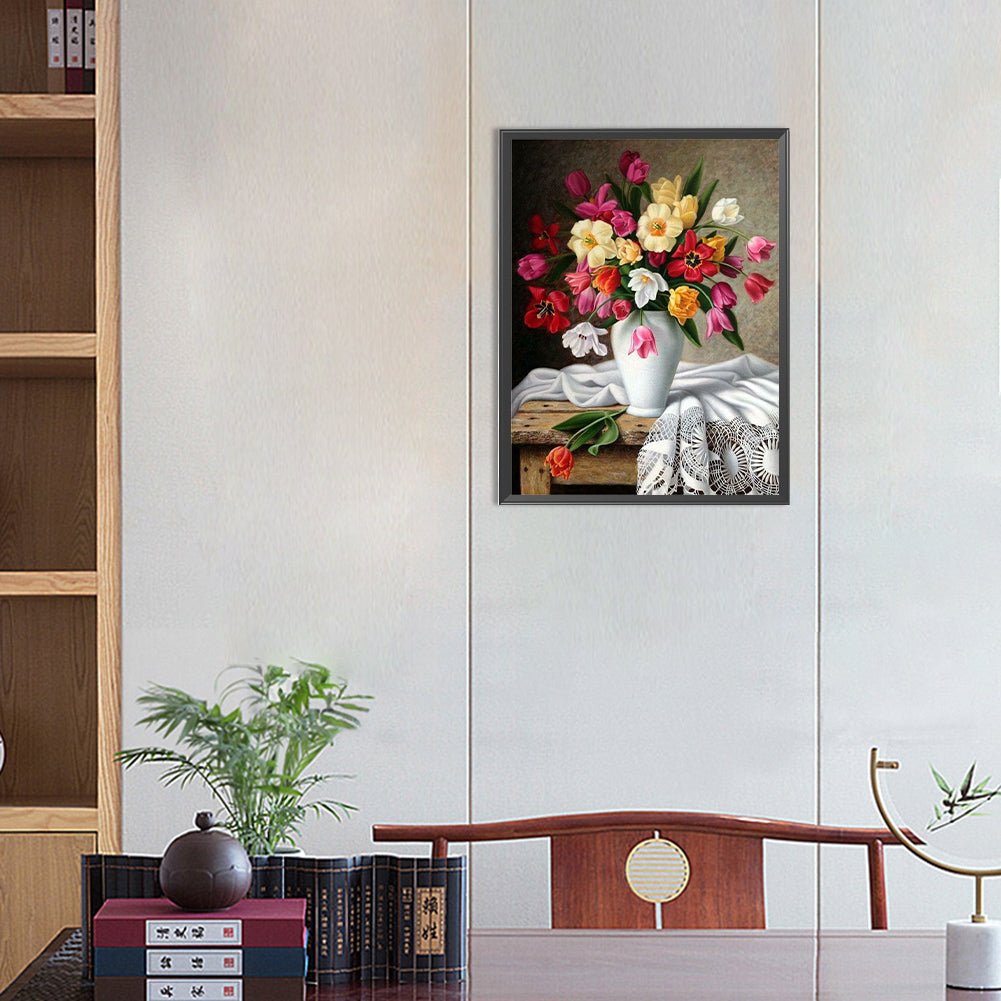 Vase Bouquet Narcissus Tulips - Full Round Drill Diamond Painting 30*40CM