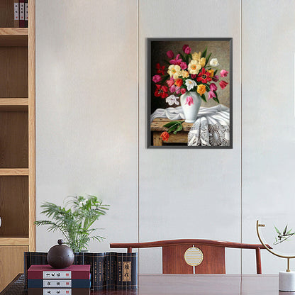 Vase Bouquet Narcissus Tulips - Full Round Drill Diamond Painting 30*40CM