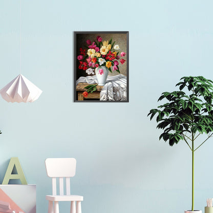 Vase Bouquet Narcissus Tulips - Full Round Drill Diamond Painting 30*40CM