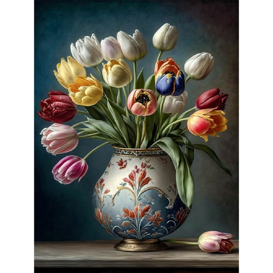 Vase Bouquet Tulips - Full Round Drill Diamond Painting 30*40CM