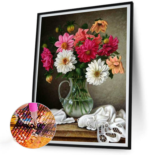 Vase Bouquet Dahlias - Full Round Drill Diamond Painting 30*40CM