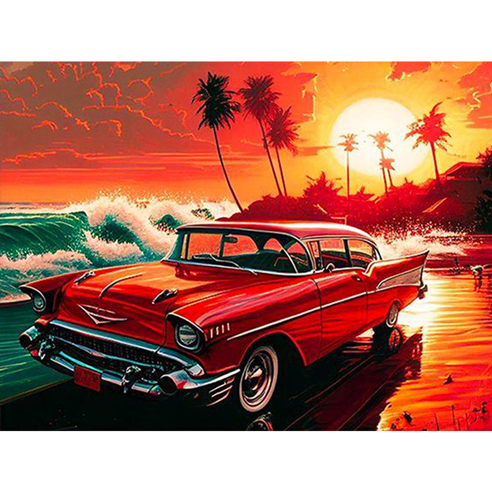 Seaside Sports Car - Full Round Drill Diamond Painting 40*30CM