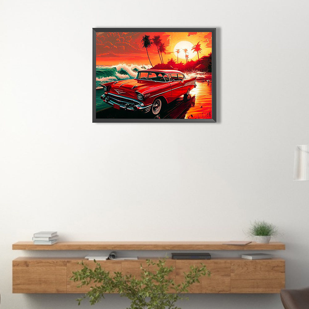 Seaside Sports Car - Full Round Drill Diamond Painting 40*30CM