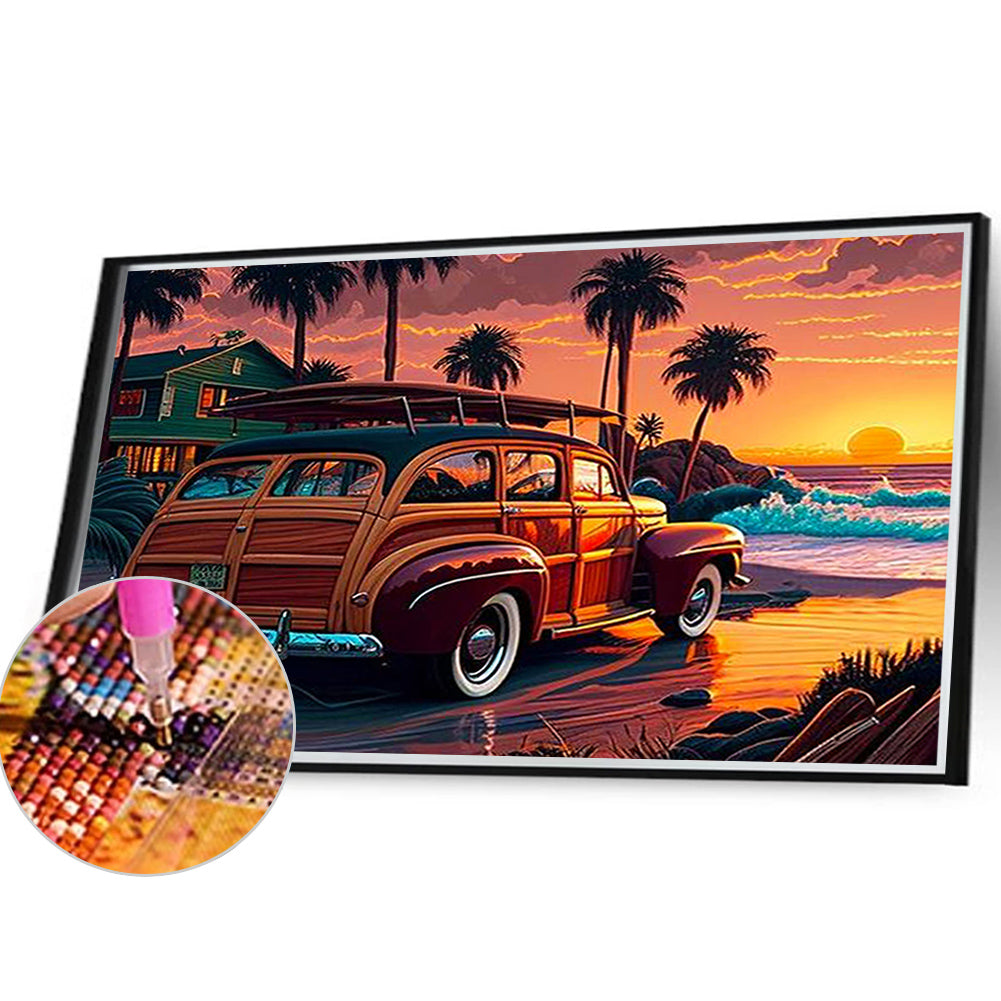 Seaside Sports Car - Full Round Drill Diamond Painting 40*30CM