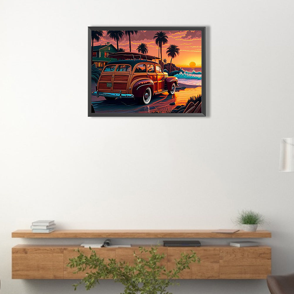 Seaside Sports Car - Full Round Drill Diamond Painting 40*30CM