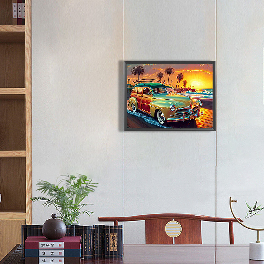 Seaside Sports Car - Full Round Drill Diamond Painting 40*30CM