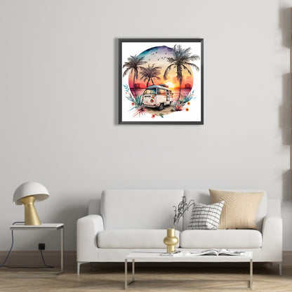 Coconut Grove Seaside Campervan - Full Round Drill Diamond Painting 30*30CM