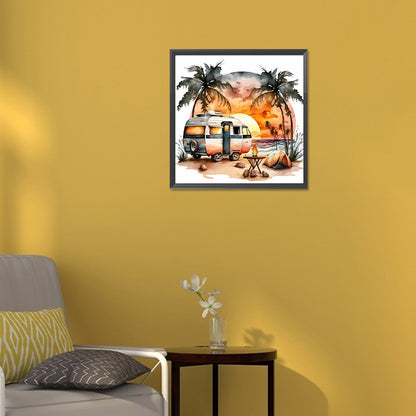 Coconut Grove Seaside Campervan - Full Round Drill Diamond Painting 30*30CM