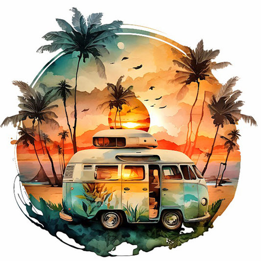 Coconut Grove Seaside Campervan - Full Round Drill Diamond Painting 30*30CM