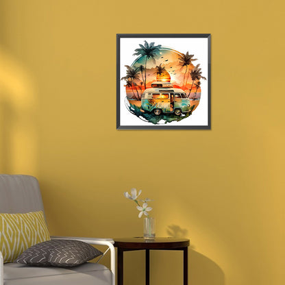 Coconut Grove Seaside Campervan - Full Round Drill Diamond Painting 30*30CM