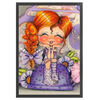 Cartoon Big Head Girl - 11CT Stamped Cross Stitch 40*60CM