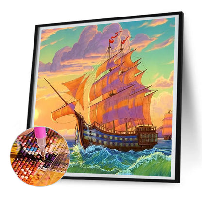 Sailboat - Full Round Drill Diamond Painting 30*30CM