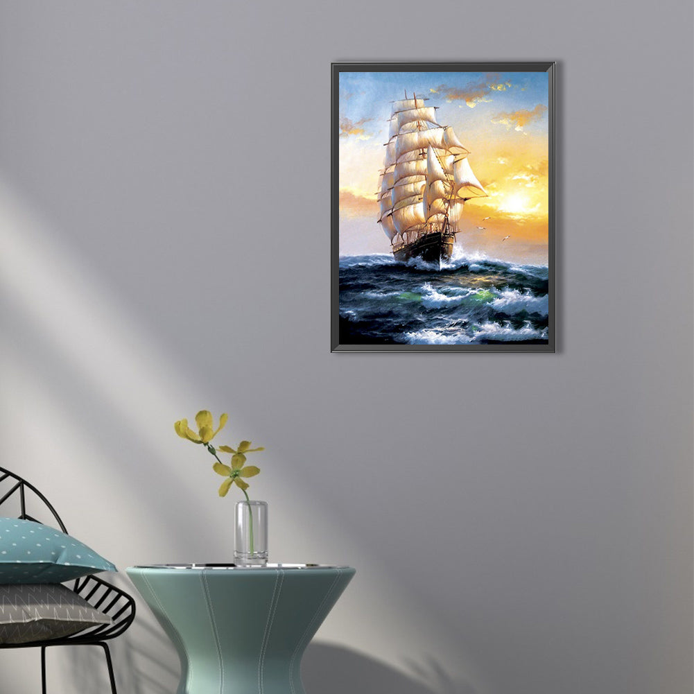 Sailing Boat - Full Round Drill Diamond Painting 40*50CM