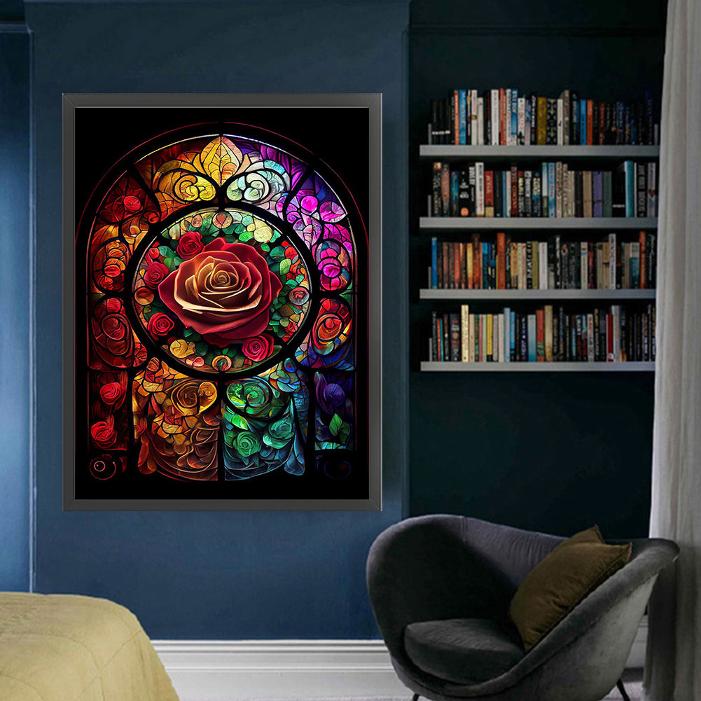 Glass Painting-Rose - 11CT Stamped Cross Stitch 50*65CM