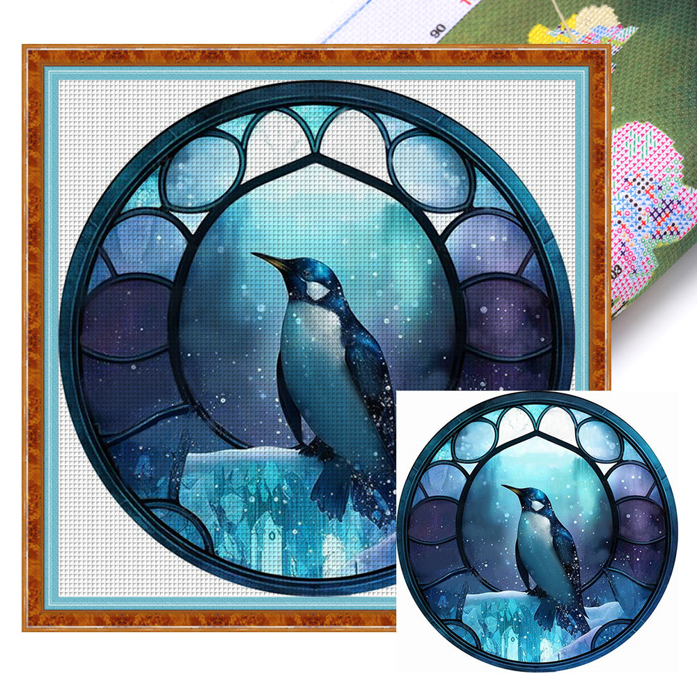 Glass Painting-Penguin - 11CT Stamped Cross Stitch 40*40CM