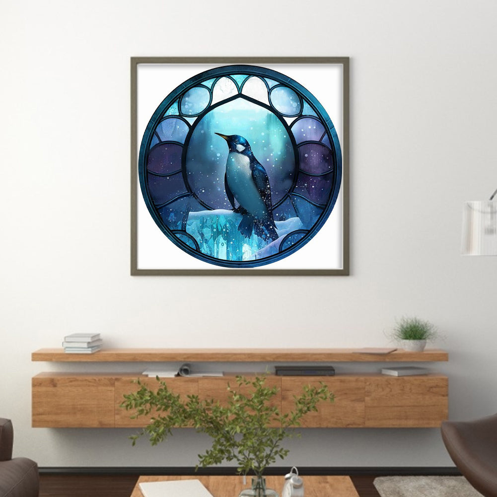 Glass Painting-Penguin - 11CT Stamped Cross Stitch 40*40CM