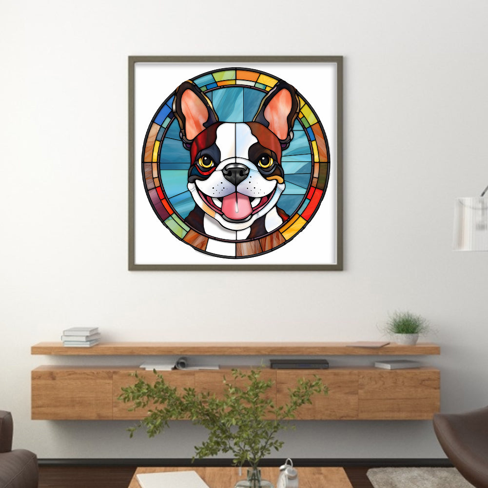 Glass Painting-Bulldog - 11CT Stamped Cross Stitch 40*40CM