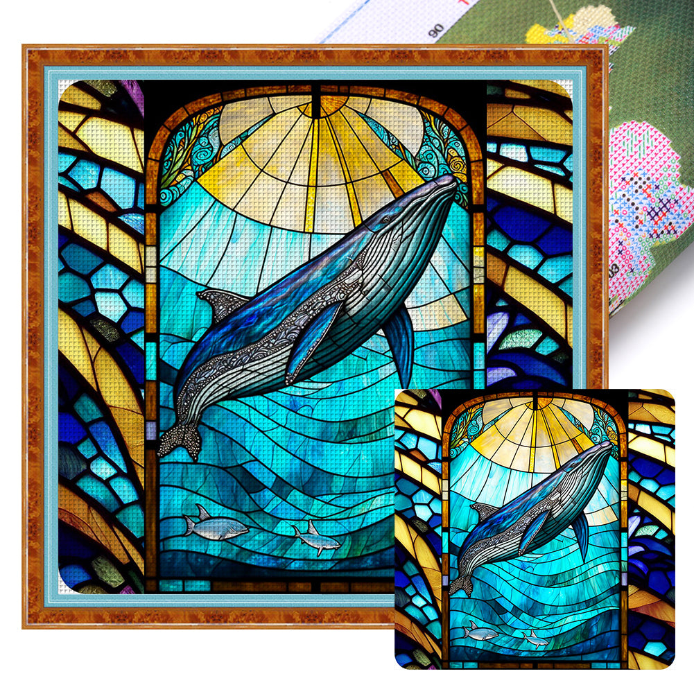 Glass Painting-Whale - 11CT Stamped Cross Stitch 40*40CM