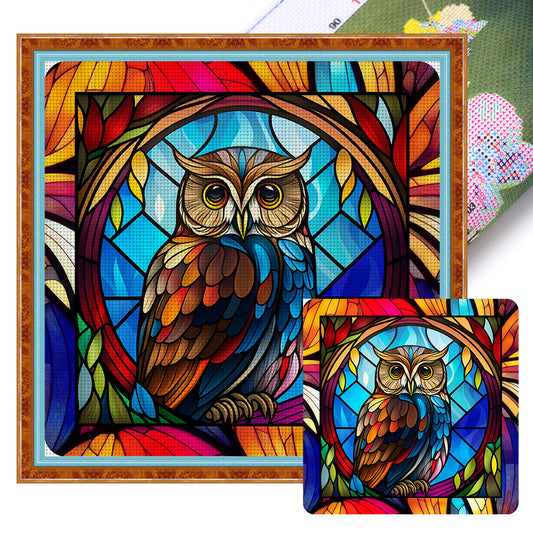 Glass Painting-Owl - 11CT Stamped Cross Stitch 40*40CM