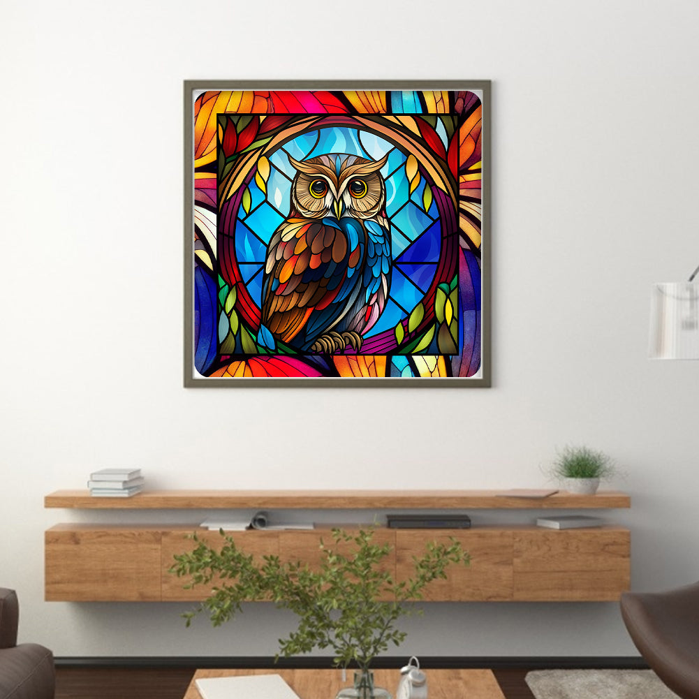 Glass Painting-Owl - 11CT Stamped Cross Stitch 40*40CM