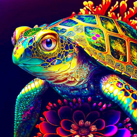 Sea Flower Turtle - Full Round Drill Diamond Painting 30*30CM