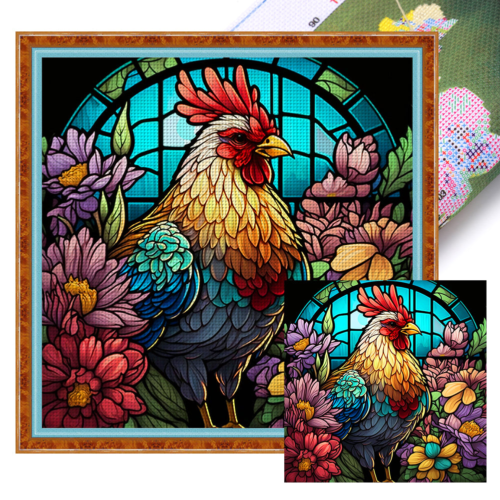 Glass Painting-Chicken - 11CT Stamped Cross Stitch 40*40CM