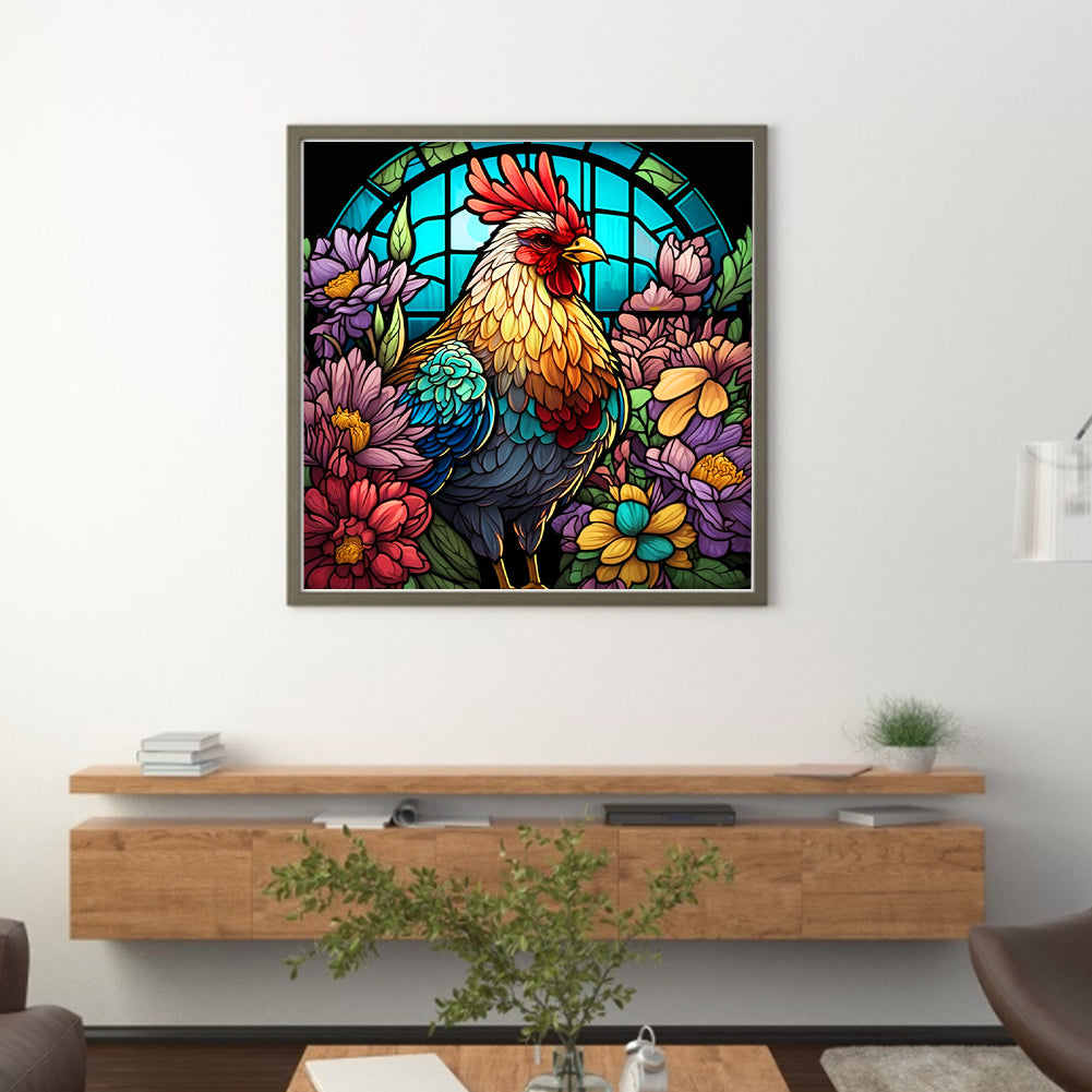 Glass Painting-Chicken - 11CT Stamped Cross Stitch 40*40CM