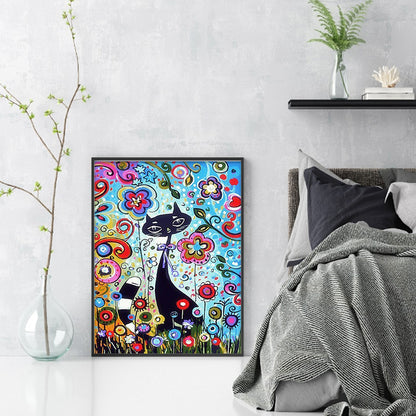 Cartoon Black Cat - 11CT Stamped Cross Stitch 40*53CM