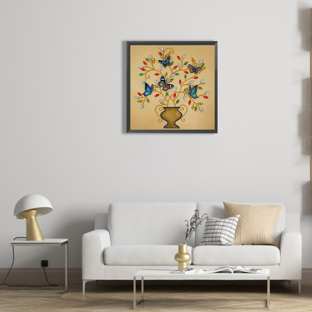 Butterfly Potted Plant - Special Shaped Drill Diamond Painting 30*30CM