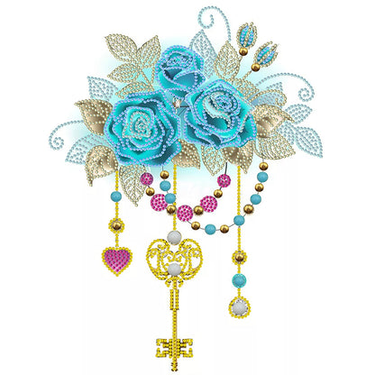 Flower And Key Pendant - Special Shaped Drill Diamond Painting 30*40CM