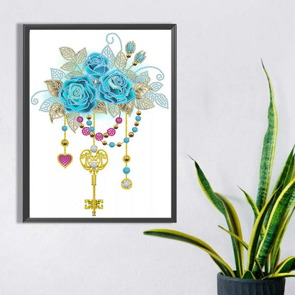 Flower And Key Pendant - Special Shaped Drill Diamond Painting 30*40CM