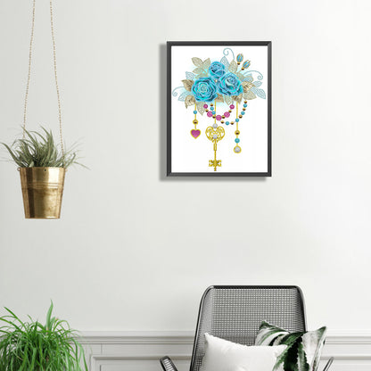 Flower And Key Pendant - Special Shaped Drill Diamond Painting 30*40CM