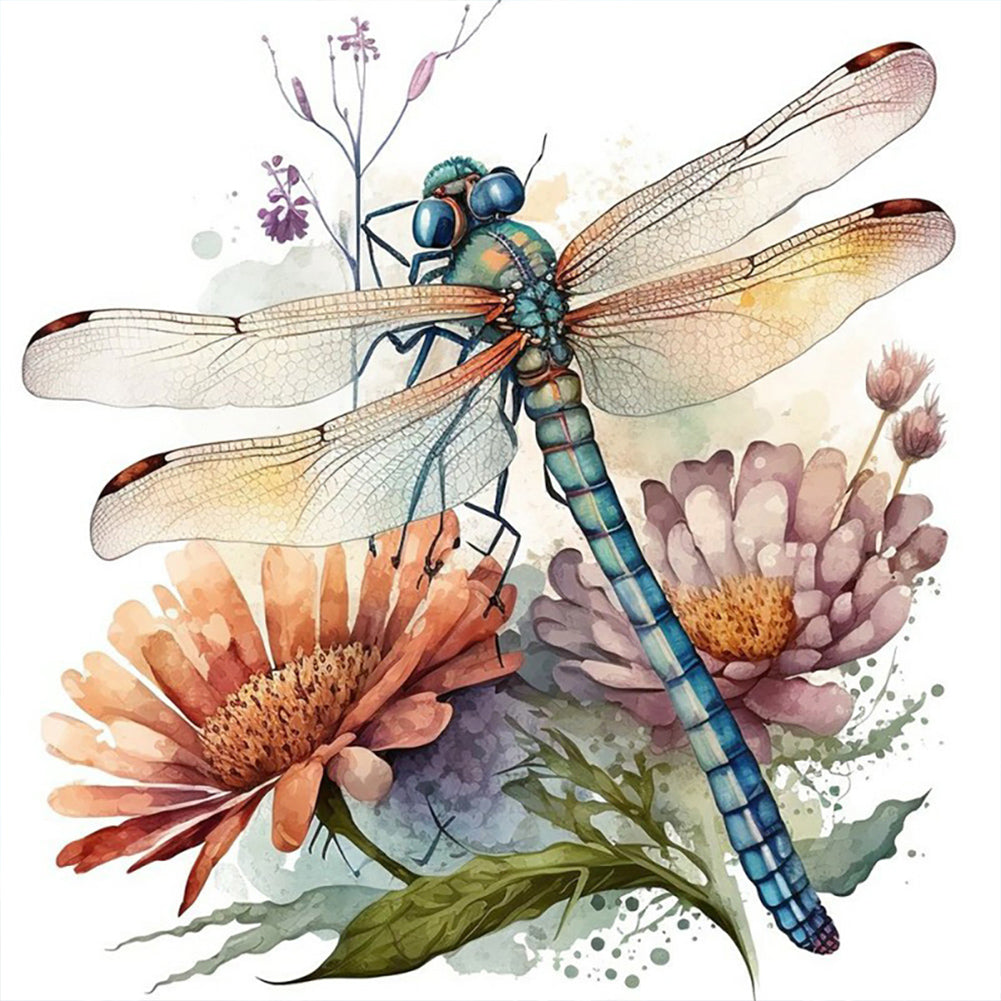Watercolor Dragonfly - Full Round Drill Diamond Painting 30*30CM