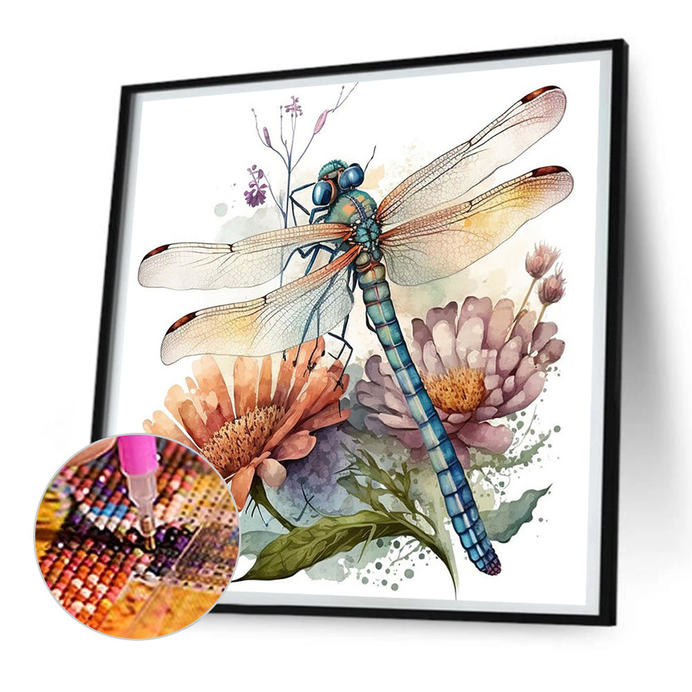 Watercolor Dragonfly - Full Round Drill Diamond Painting 30*30CM